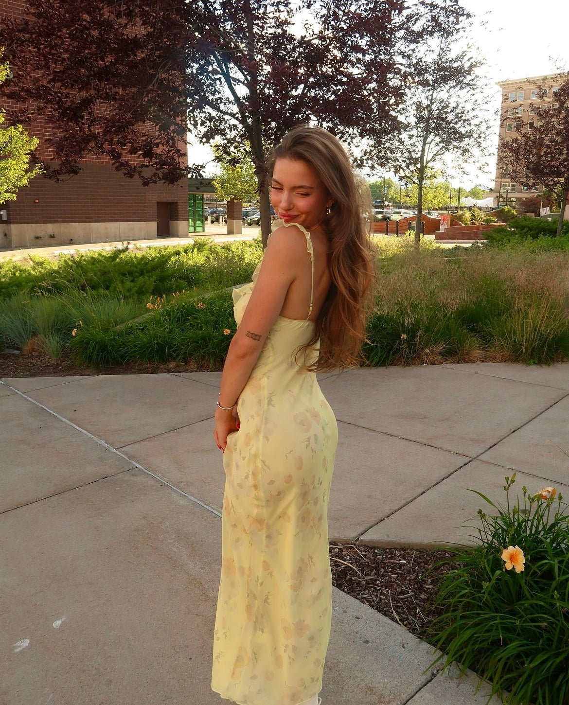 Kayla Slip Dress In Citron Bloom
