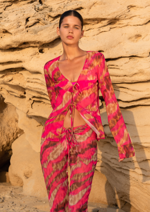 VANESSA PINK BROWN JUNGLE - COVER UP SHIRT