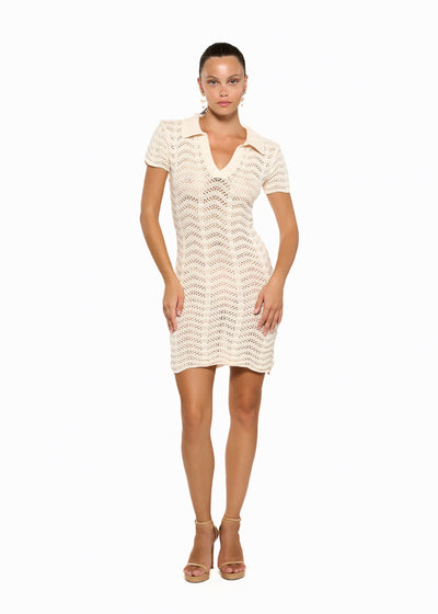 COCO KNITTED IVORY STRIPES - MINI DRESS